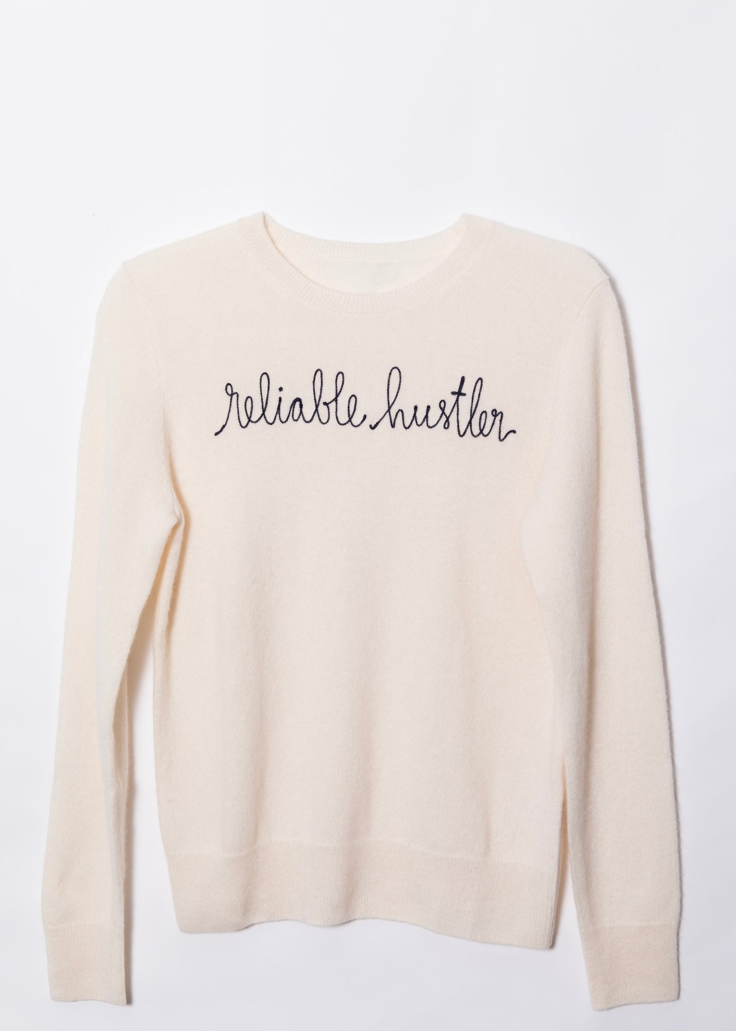 Cashmere Ivory Sweater / Navy Chain Stitch